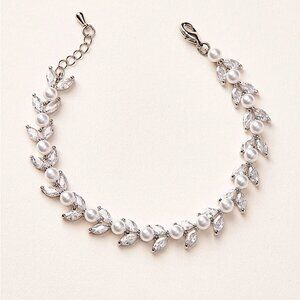 NEW ~ Anthropologie BHLDN, "Sydney" Pearl & CZ Silver Bracelet